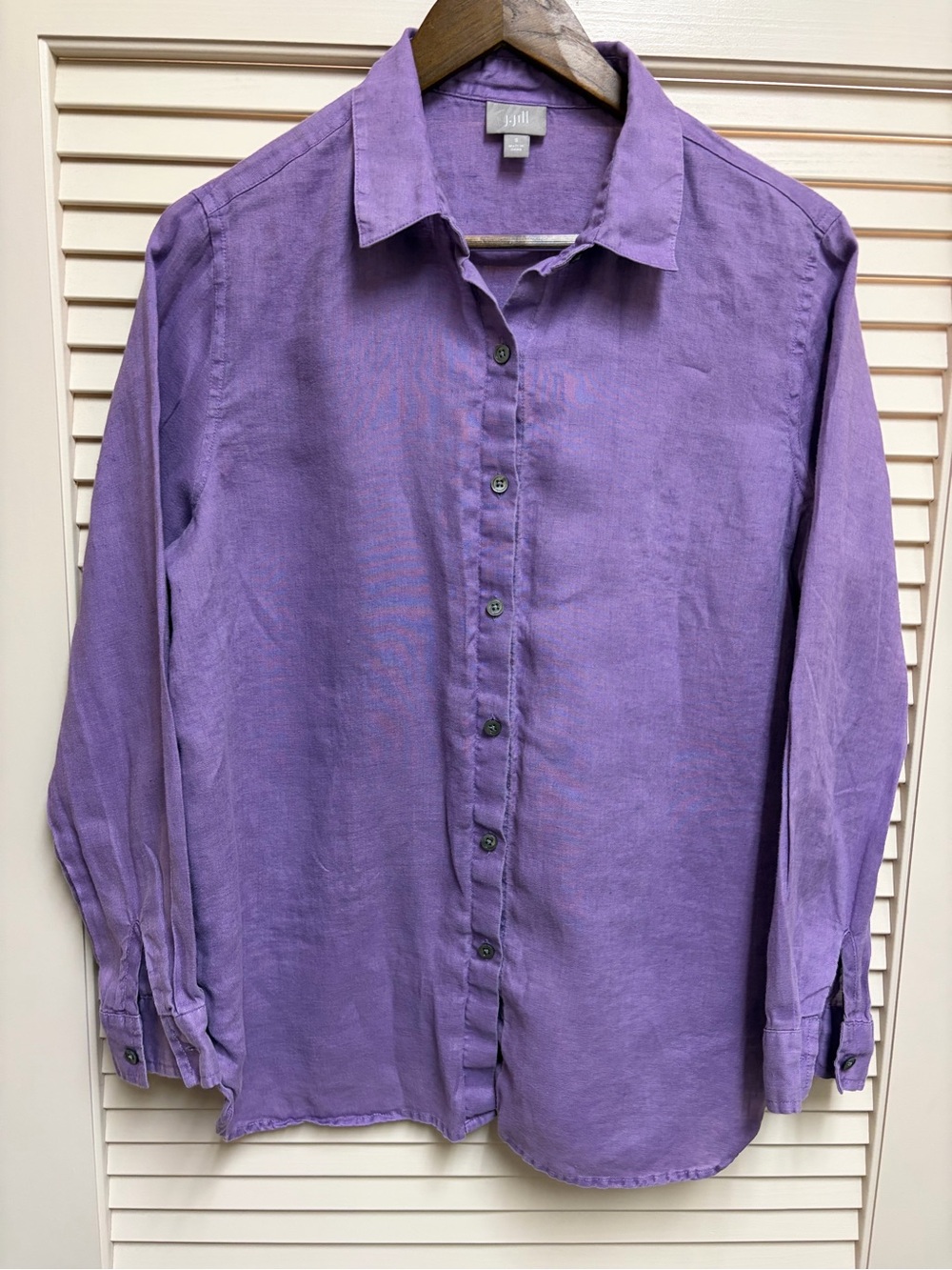 J. Jill 100% Linen Button Front Shirt Womens Small Purple Blouse Summer Beach